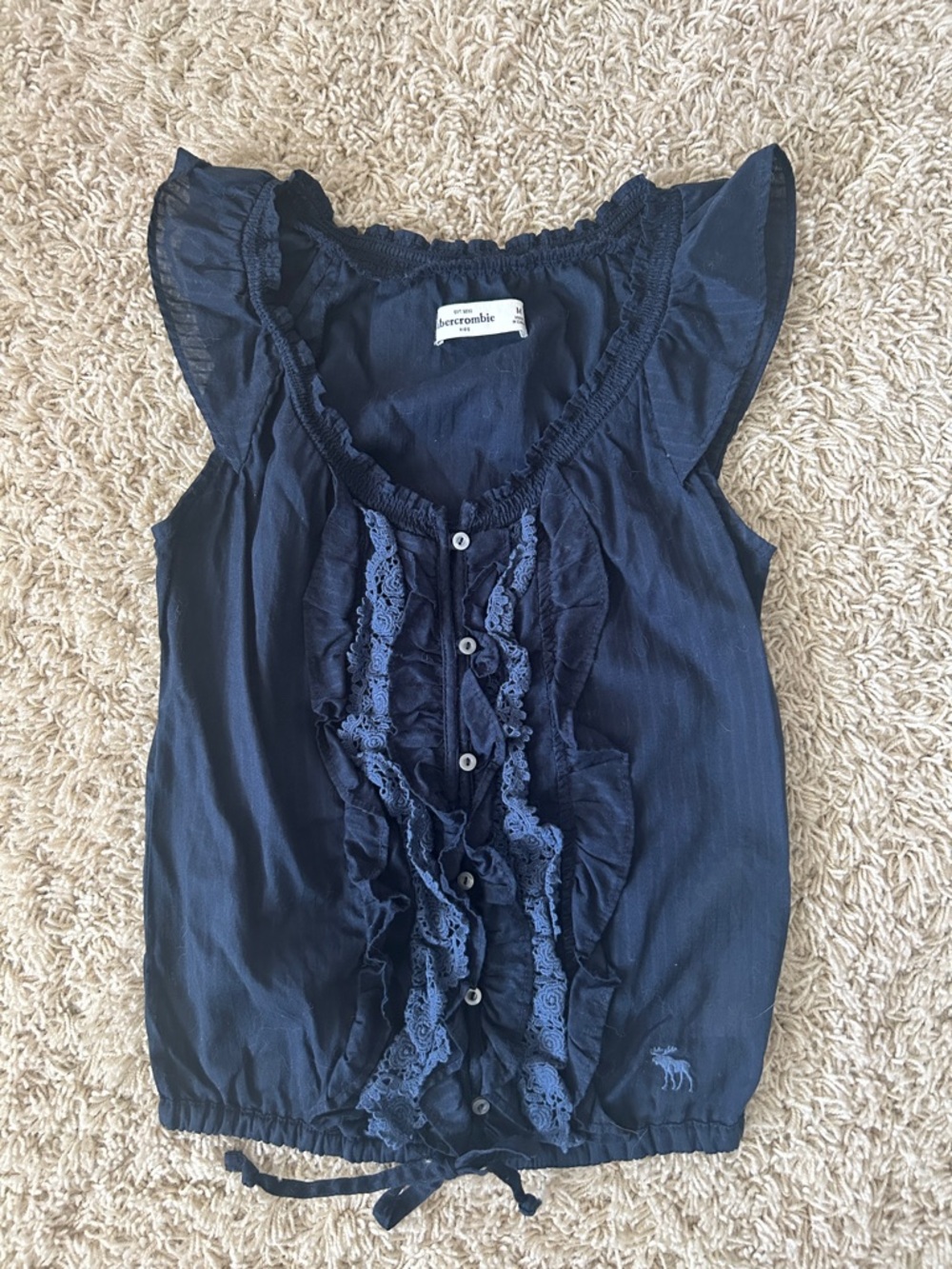 Abercrombie Kids Navy Ruffle Button Front Sleeveless top Size M